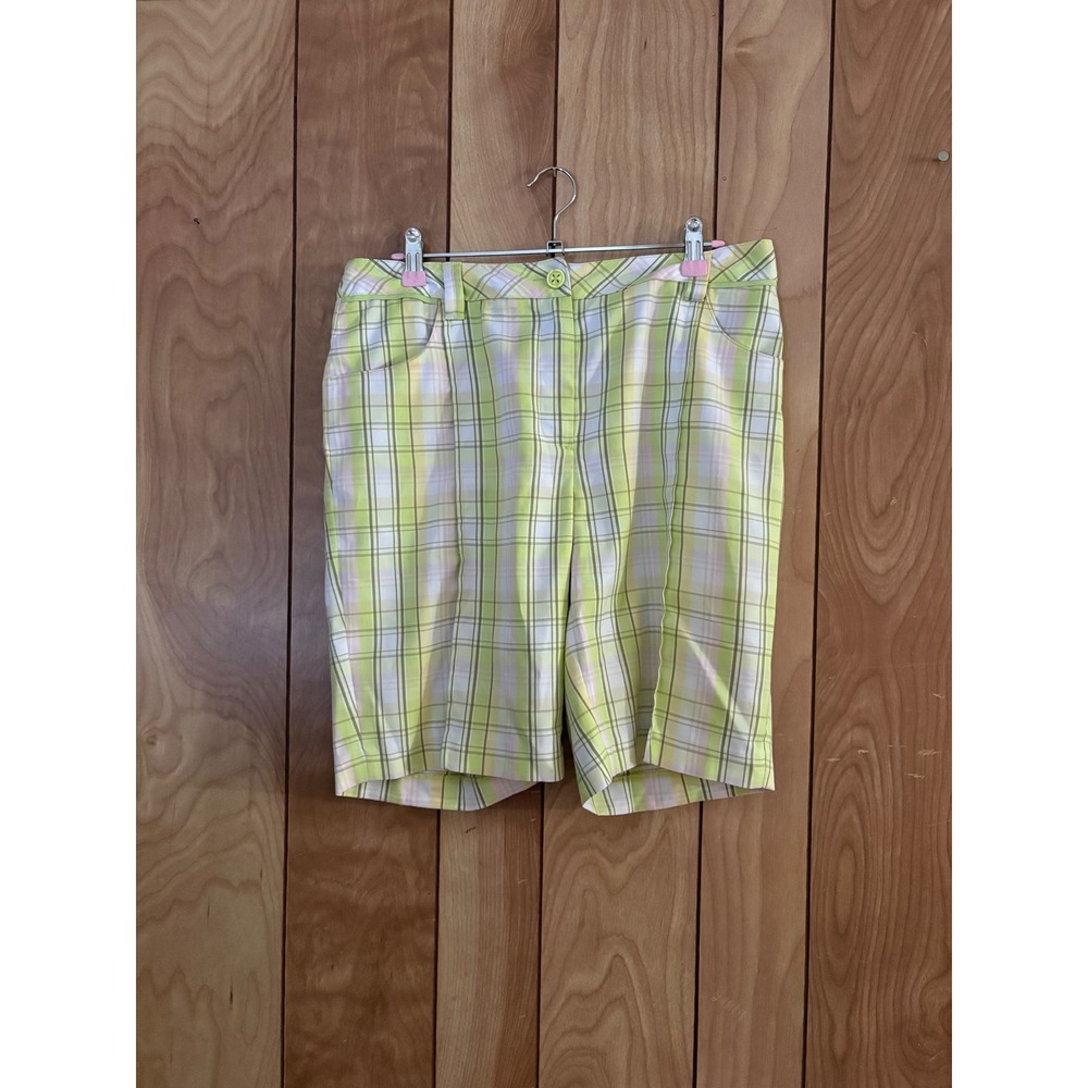 EP Pro Womens Lime‎ Green Pink Plaid Golf Shorts Size 8 Stretch Performance